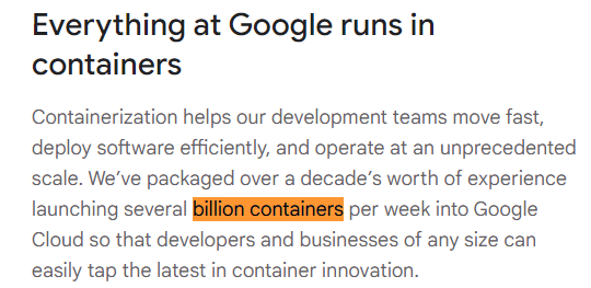 Number of containers used in Google
