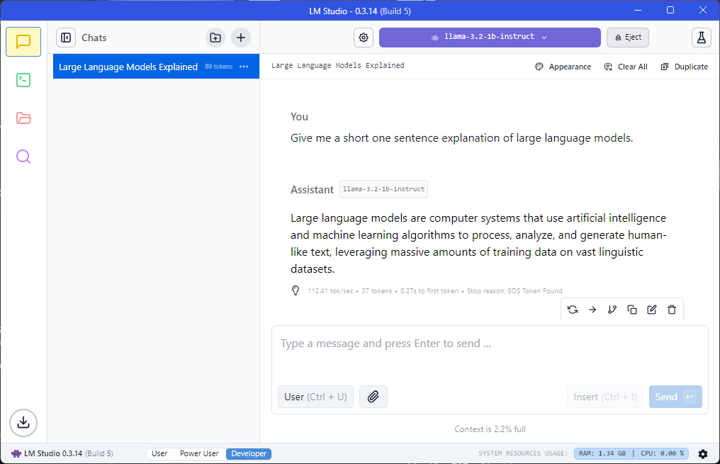 LM Studio UI example