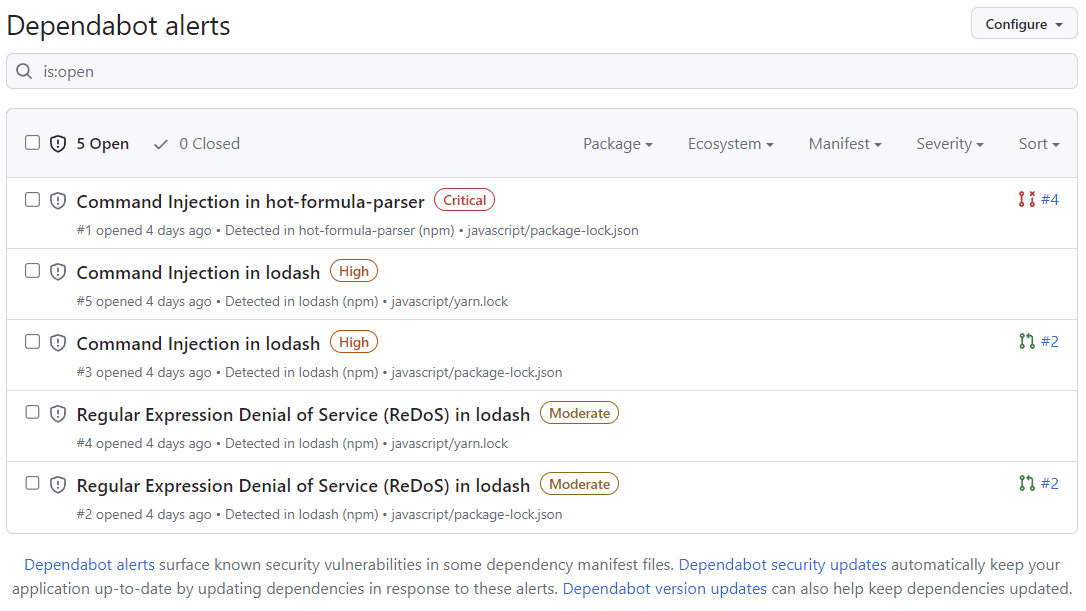 GitHub Dependabot example
