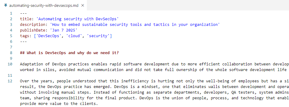 Markdown structure of a post